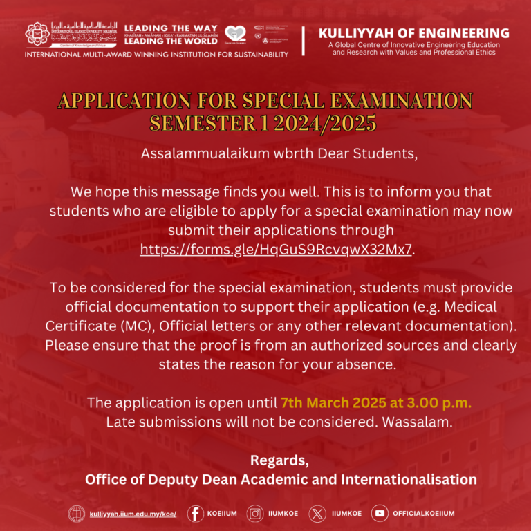 APPLICATION FOR SPECIAL EXAMINATION