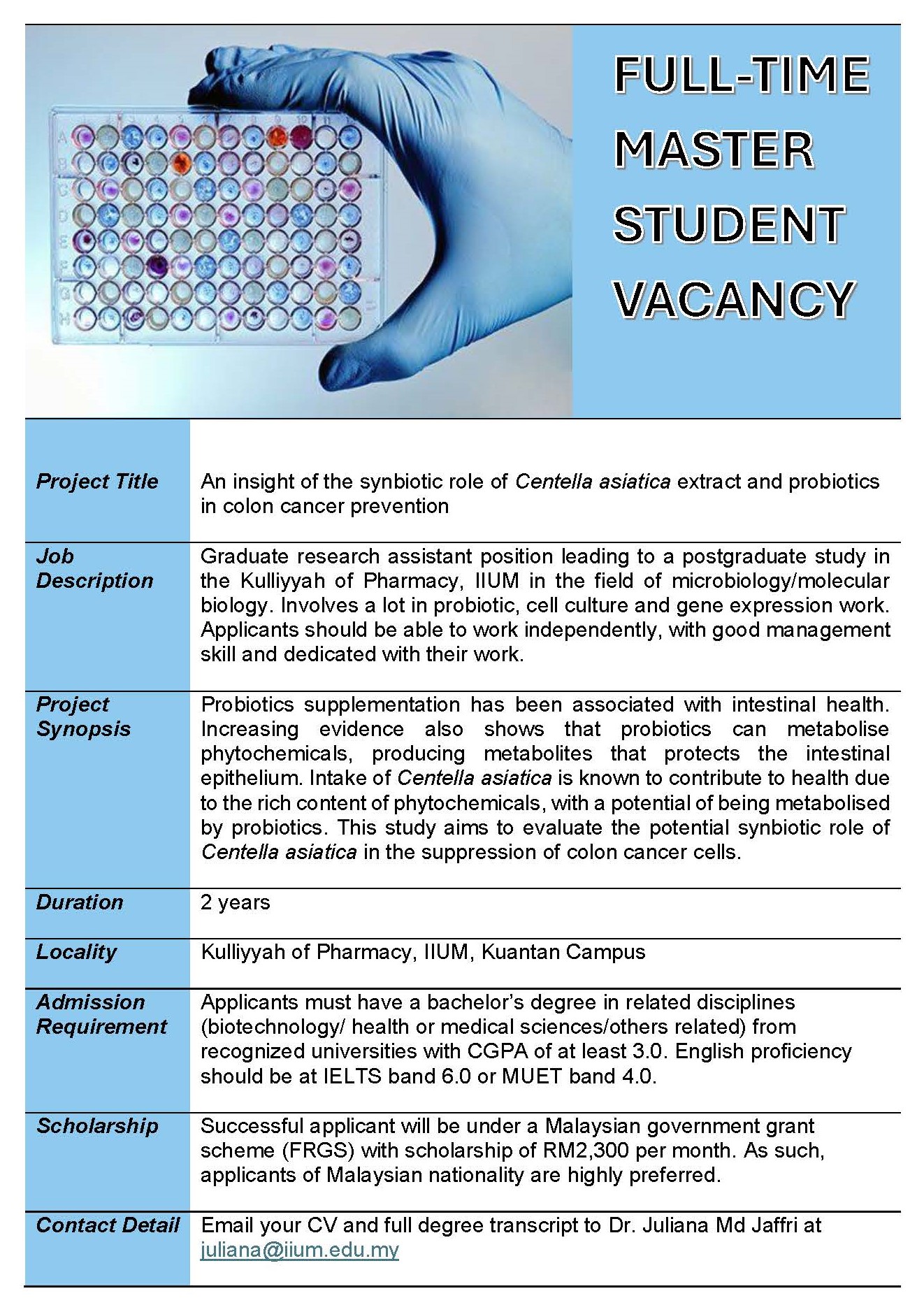 Full-Time Master Student Vacancy