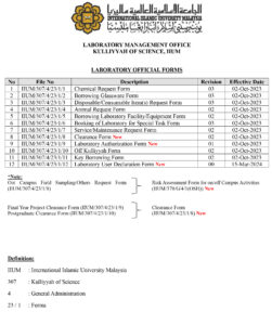 LABORATORY FORMS – KULLIYYAH OF SCIENCE