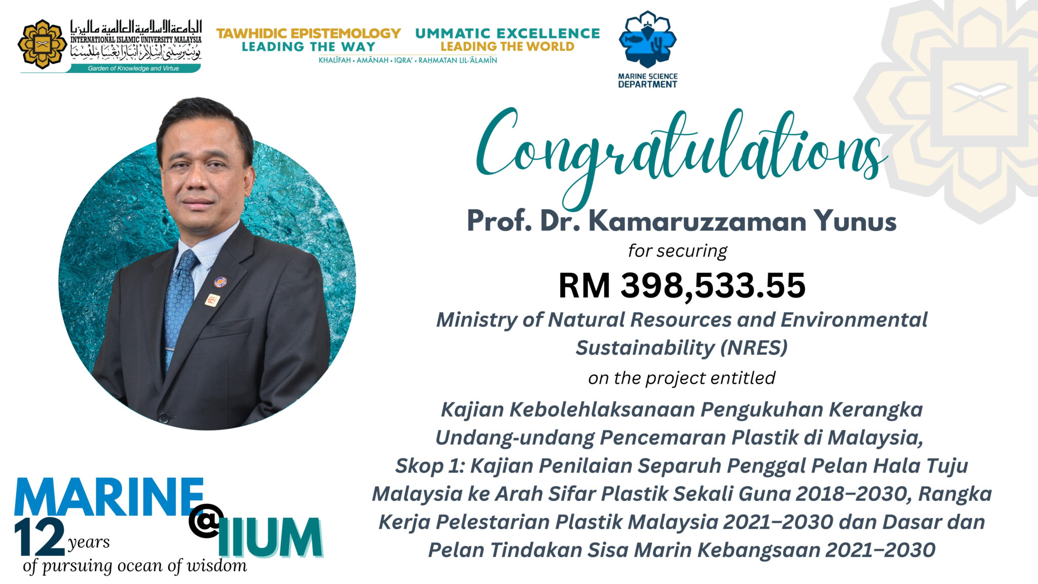 Announcement Prof K NRES Grant
